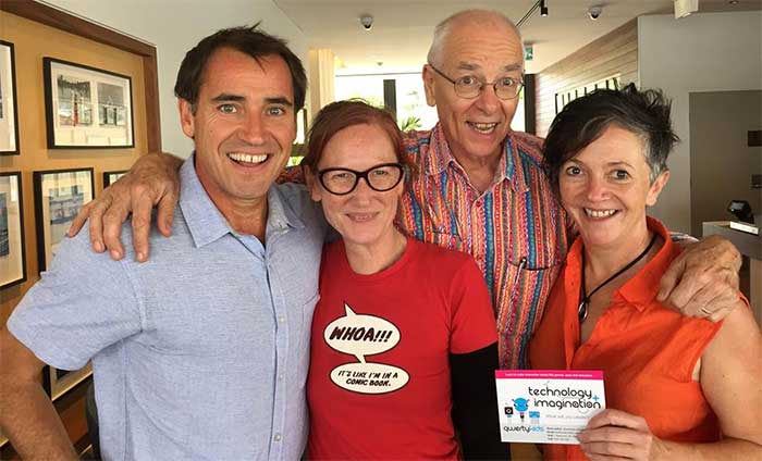 Kids coding teacher with colleagues Dr Karl, the Surfing Scientist and Bernie Hobbs